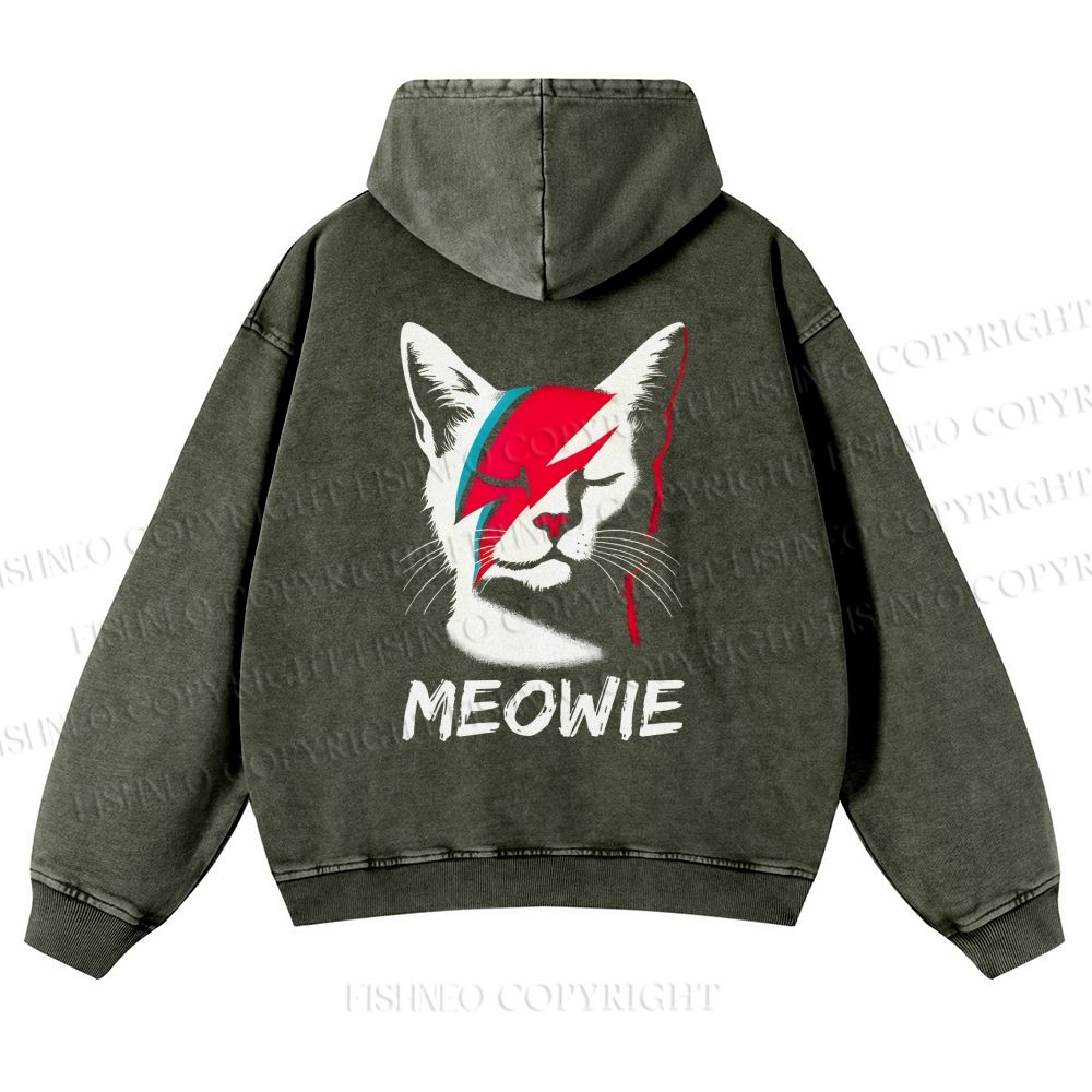 Casual Meowie Cat Printed Washed Hoodie