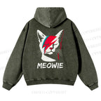 Casual Meowie Cat Printed Washed Hoodie