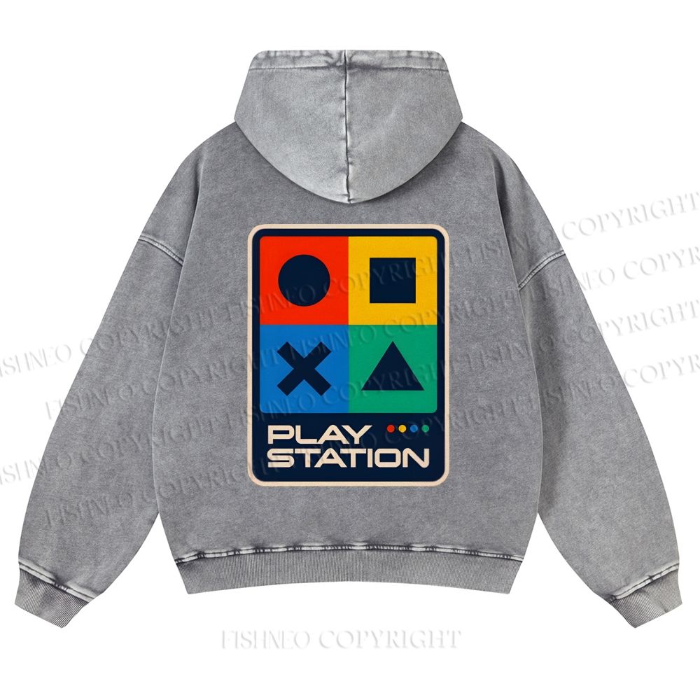 Casual Play Station Printed Washed Hoodie