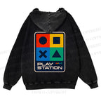 Casual Play Station Printed Washed Hoodie