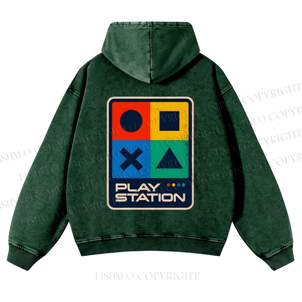 Casual Play Station Printed Washed Hoodie