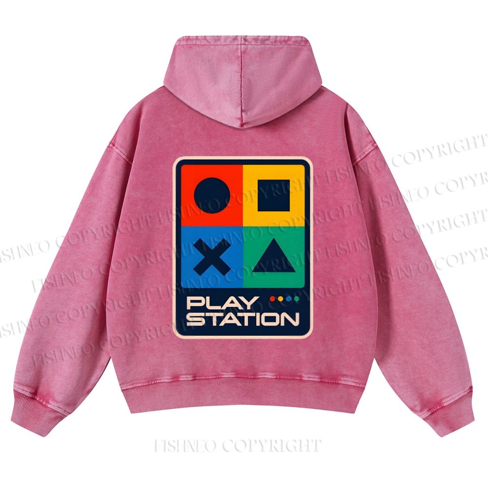Casual Play Station Printed Washed Hoodie