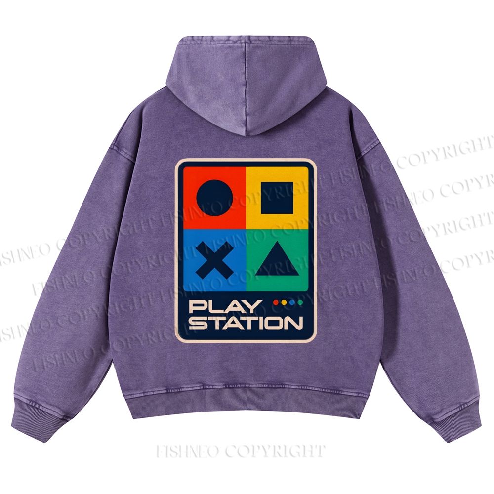 Casual Play Station Printed Washed Hoodie