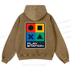 Casual Play Station Printed Washed Hoodie