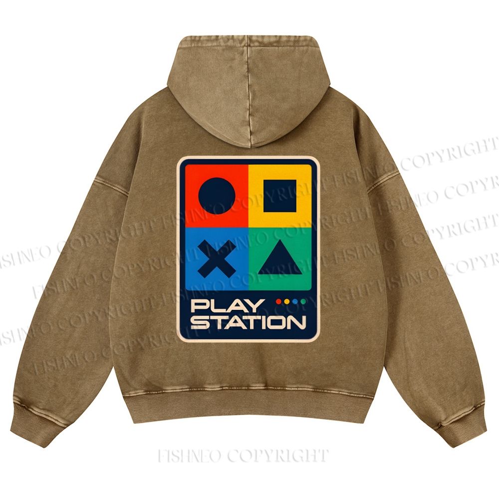 Casual Play Station Printed Washed Hoodie