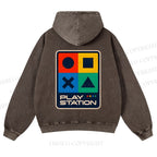 Casual Play Station Printed Washed Hoodie