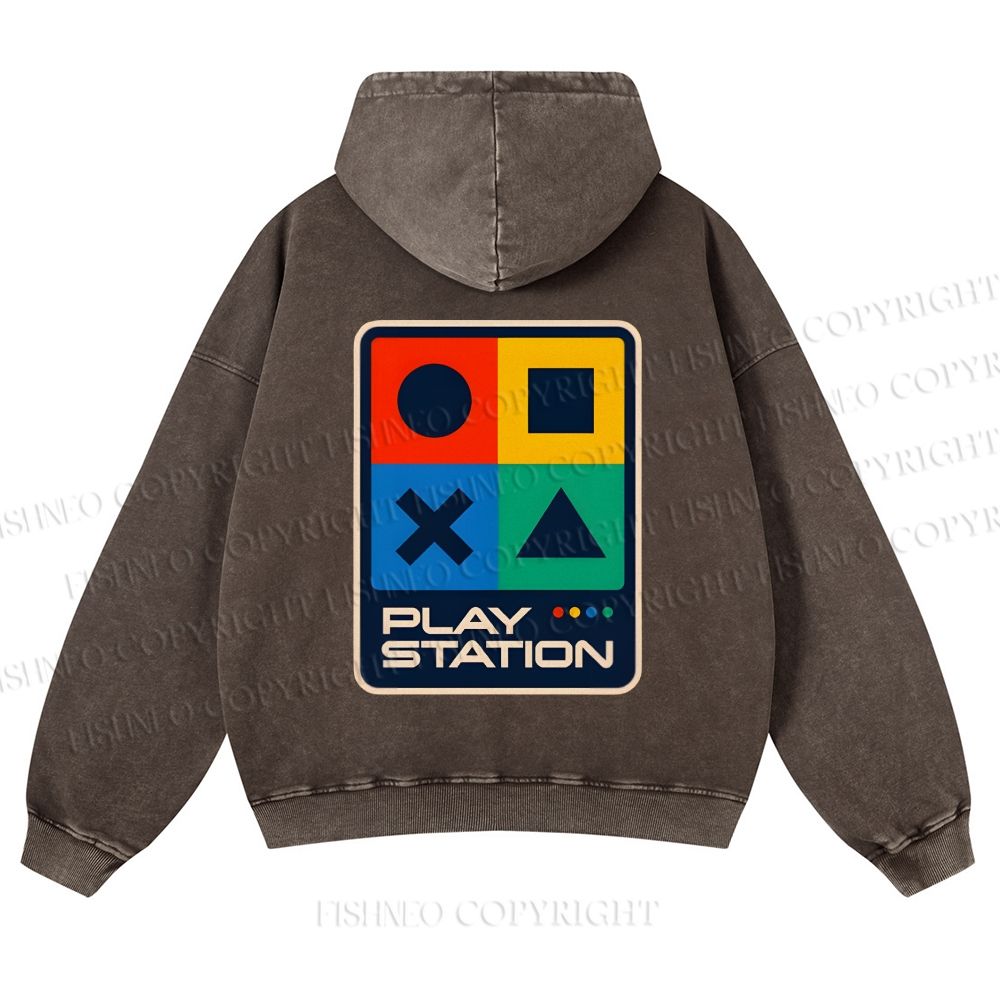 Casual Play Station Printed Washed Hoodie
