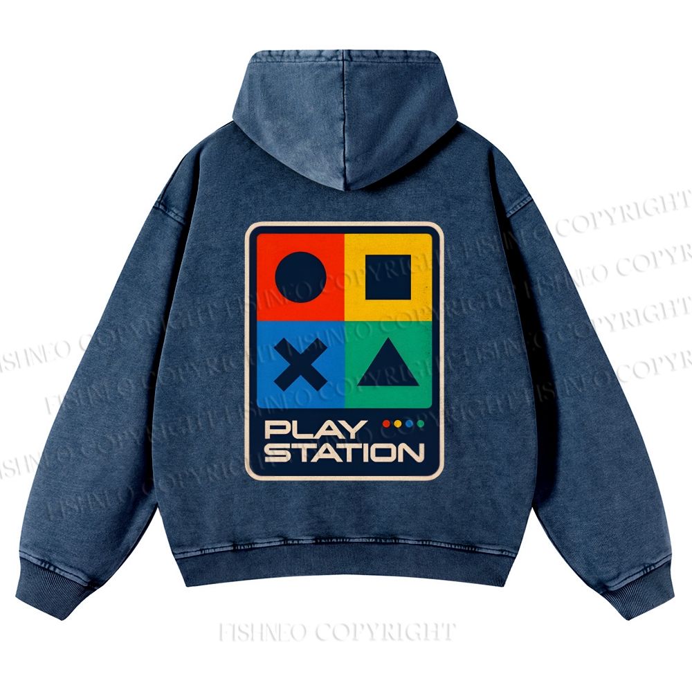 Casual Play Station Printed Washed Hoodie