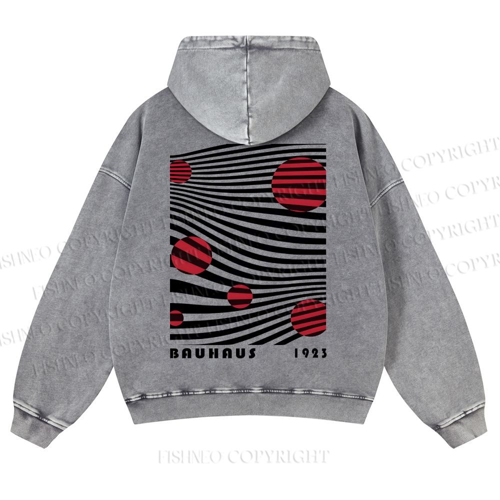 Casual Geometric Lines And Circles Printed Washed Hoodie