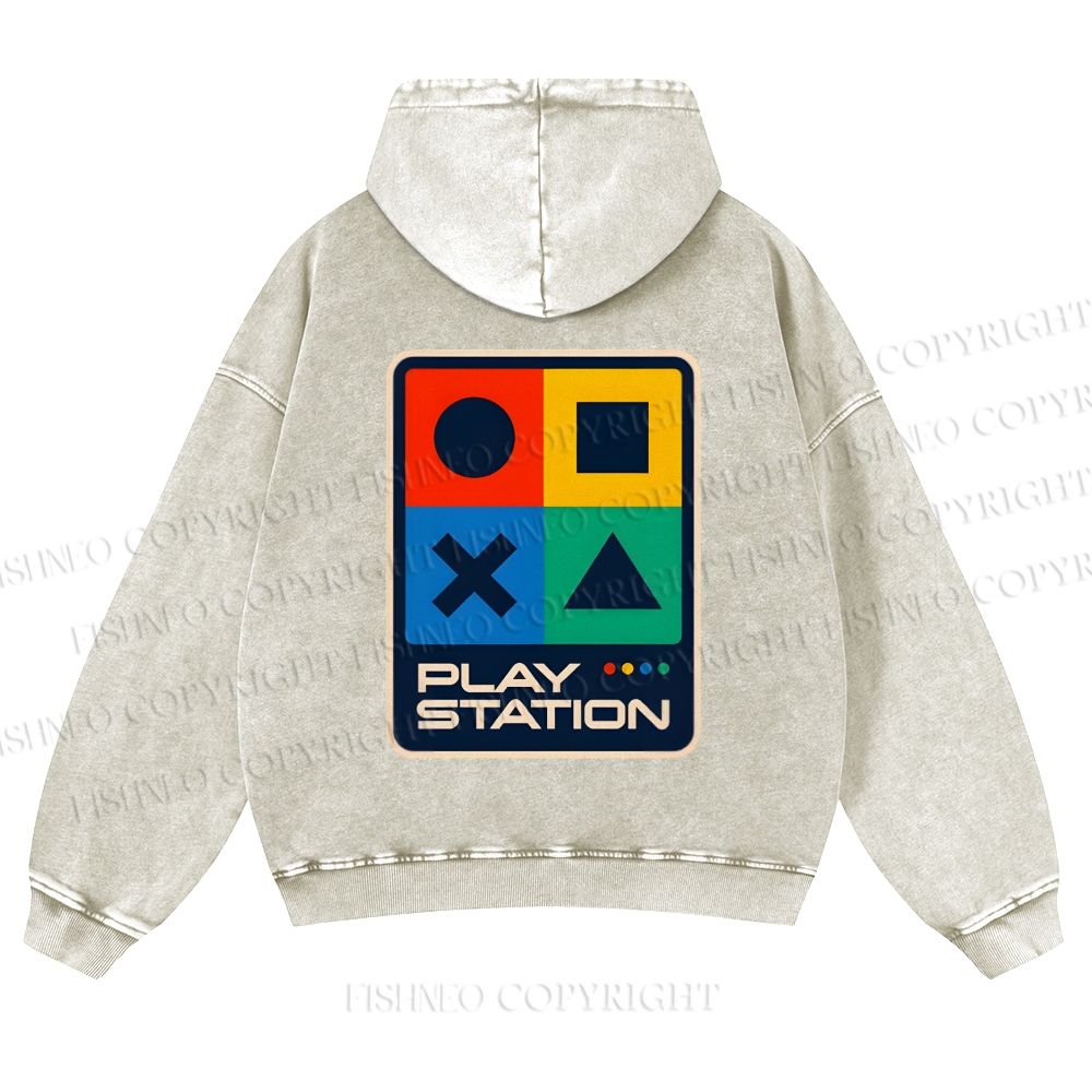 Casual Play Station Printed Washed Hoodie