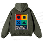 Casual Play Station Printed Washed Hoodie