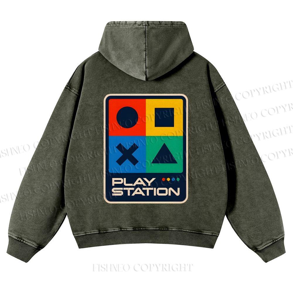 Casual Play Station Printed Washed Hoodie