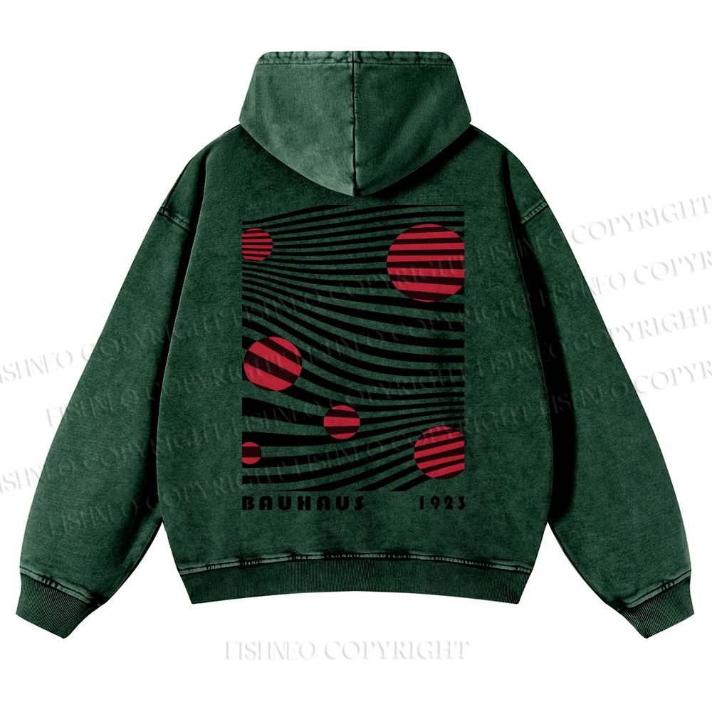 Casual Geometric Lines And Circles Printed Washed Hoodie