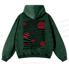 Casual Geometric Lines And Circles Printed Washed Hoodie