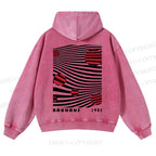 Casual Geometric Lines And Circles Printed Washed Hoodie