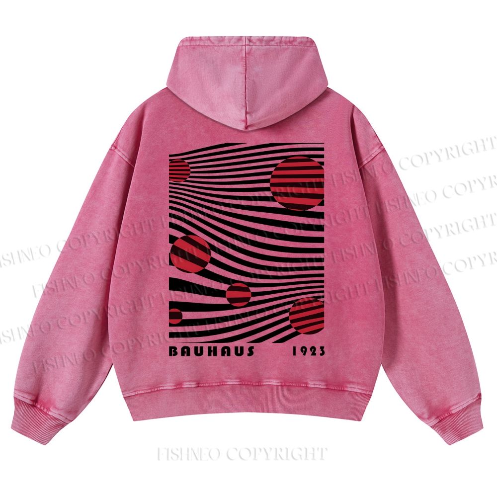 Casual Geometric Lines And Circles Printed Washed Hoodie