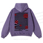 Casual Geometric Lines And Circles Printed Washed Hoodie
