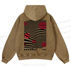 Casual Geometric Lines And Circles Printed Washed Hoodie