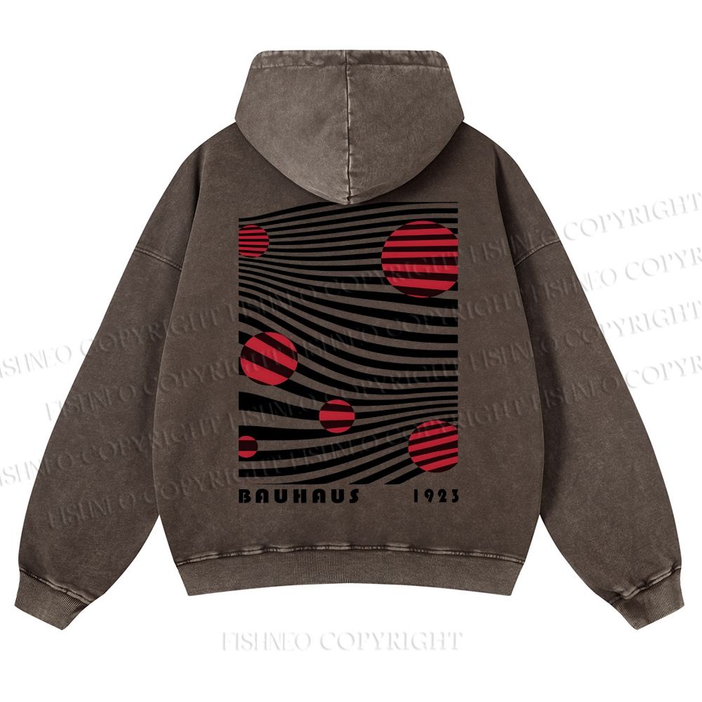 Casual Geometric Lines And Circles Printed Washed Hoodie