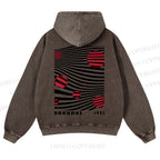 Casual Geometric Lines And Circles Printed Washed Hoodie