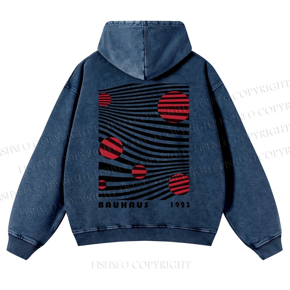 Casual Geometric Lines And Circles Printed Washed Hoodie