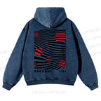 Casual Geometric Lines And Circles Printed Washed Hoodie