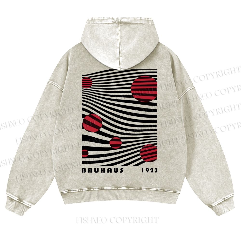 Casual Geometric Lines And Circles Printed Washed Hoodie