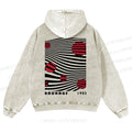 Casual Geometric Lines And Circles Printed Washed Hoodie