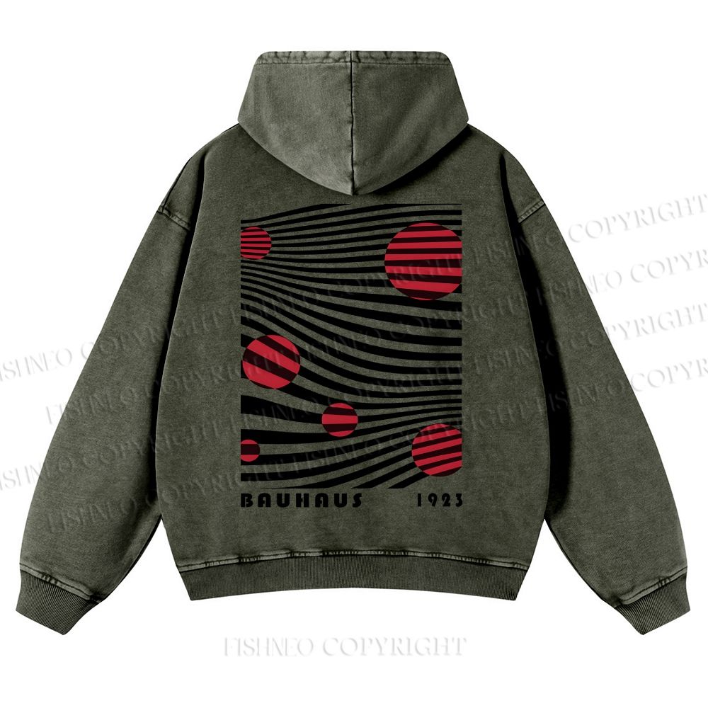 Casual Geometric Lines And Circles Printed Washed Hoodie