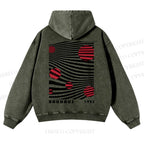 Casual Geometric Lines And Circles Printed Washed Hoodie
