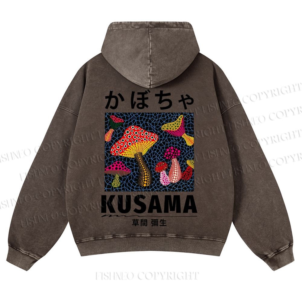 Casual Yayoi Kusama Mushrooms Printed Washed Hoodie
