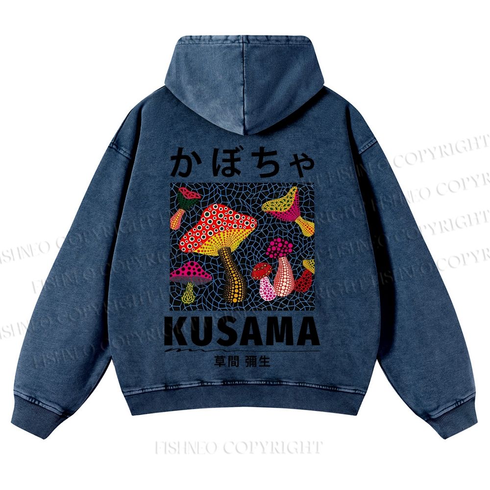 Casual Yayoi Kusama Mushrooms Printed Washed Hoodie
