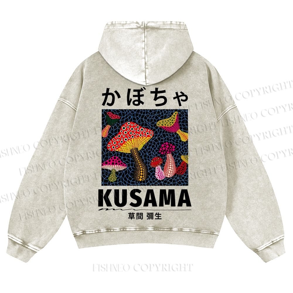 Casual Yayoi Kusama Mushrooms Printed Washed Hoodie
