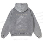Casual Artistic Geometric Lines Printed Washed Hoodie