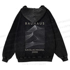 Casual Artistic Geometric Lines Printed Washed Hoodie
