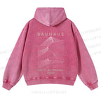 Casual Artistic Geometric Lines Printed Washed Hoodie