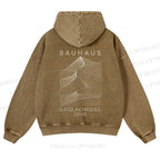 Casual Artistic Geometric Lines Printed Washed Hoodie