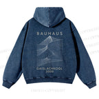 Casual Artistic Geometric Lines Printed Washed Hoodie