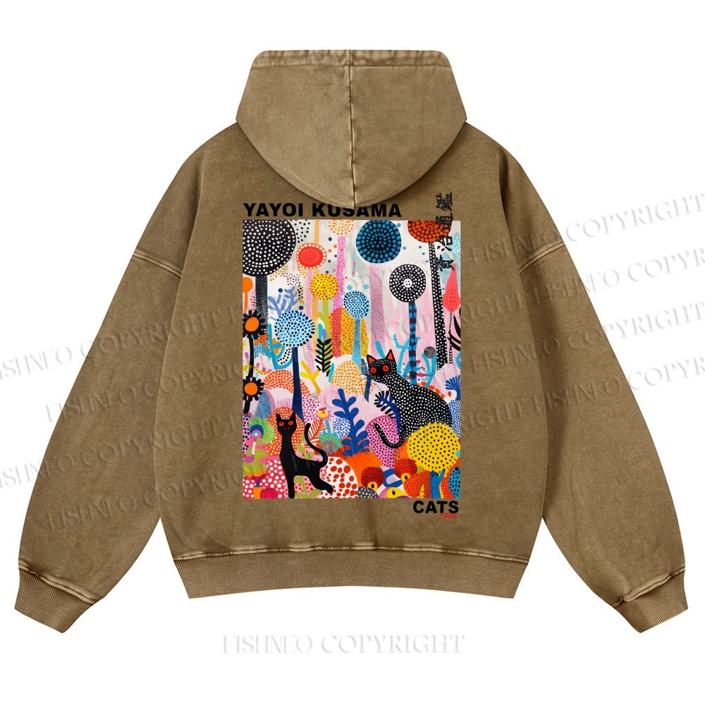 Casual Yayoi Kusama Flowers Cats Printed Washed Hoodie