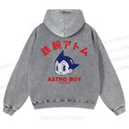 Casual Astro Boy Printed Washed Hoodie
