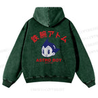 Casual Astro Boy Printed Washed Hoodie