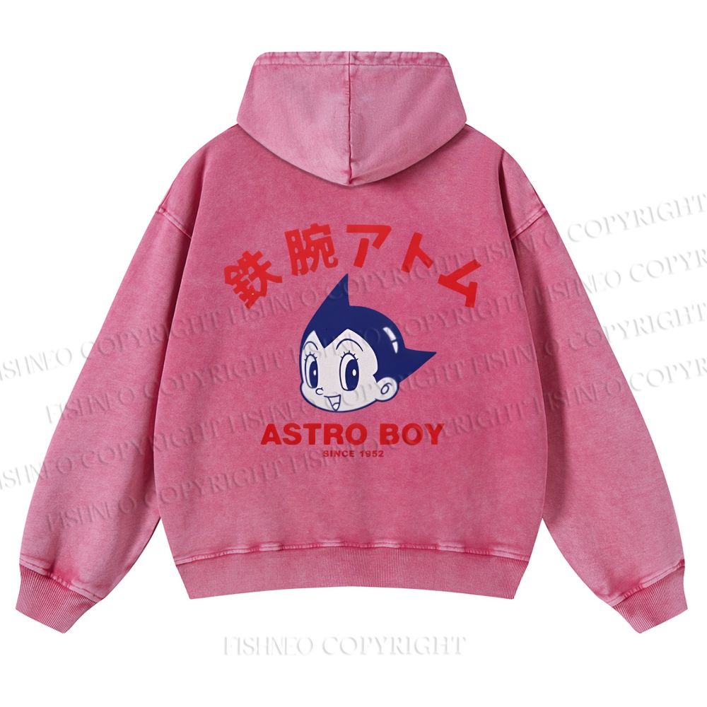 Casual Astro Boy Printed Washed Hoodie