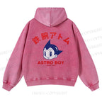 Casual Astro Boy Printed Washed Hoodie