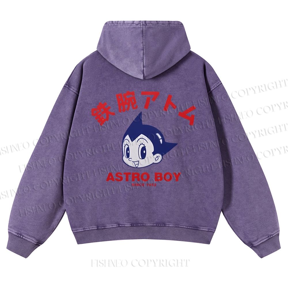Casual Astro Boy Printed Washed Hoodie