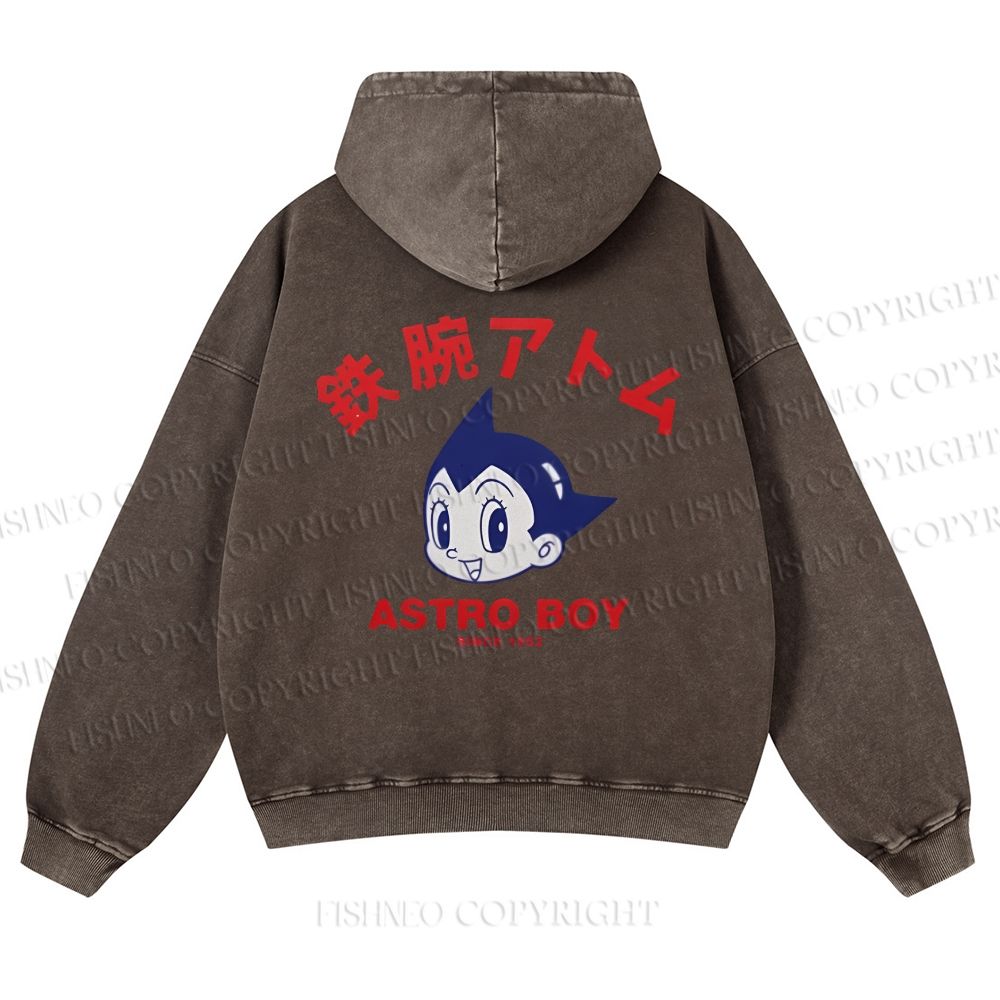 Casual Astro Boy Printed Washed Hoodie