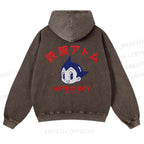 Casual Astro Boy Printed Washed Hoodie