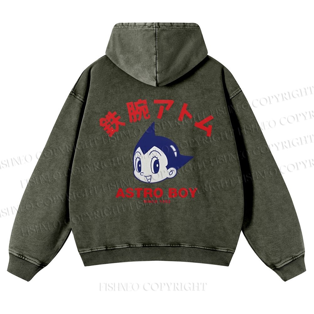 Casual Astro Boy Printed Washed Hoodie