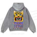 Casual Tiger Style Printed Washed Hoodie