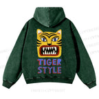 Casual Tiger Style Printed Washed Hoodie