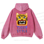 Casual Tiger Style Printed Washed Hoodie
